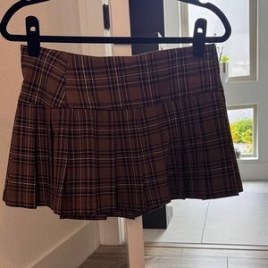 Brown Plaid Pleated Mini Skirt - Brand: